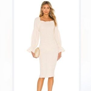 REVOLVE SNDYS Gingham Leona  Dress in Cream Size 8 Smocked‎ Midi